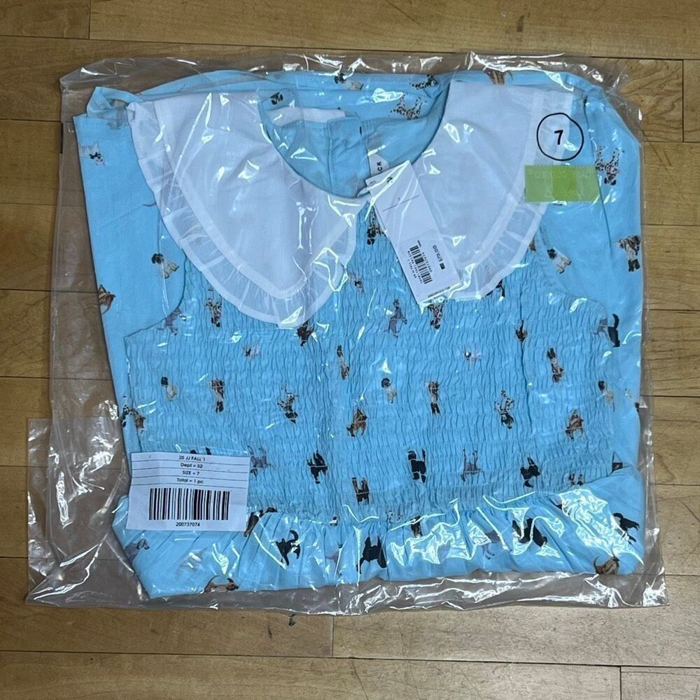 Janie and Jack, The Dog Icon Collared Dress in Breezy Blue Dog Friends, Girl’s 7 - Picture 4 of 8